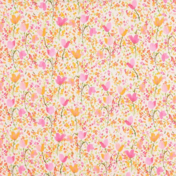 Viskose Plissee Jersey mit Blumen bunt